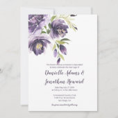 Paarse lavendel pioenen groen bruiloft kaart (Voorkant)