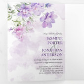 Paarse Lavendel pioenroos Bloemen Drievoudige brui Drieluik Uitnodiging (Binnenzijde eerst)