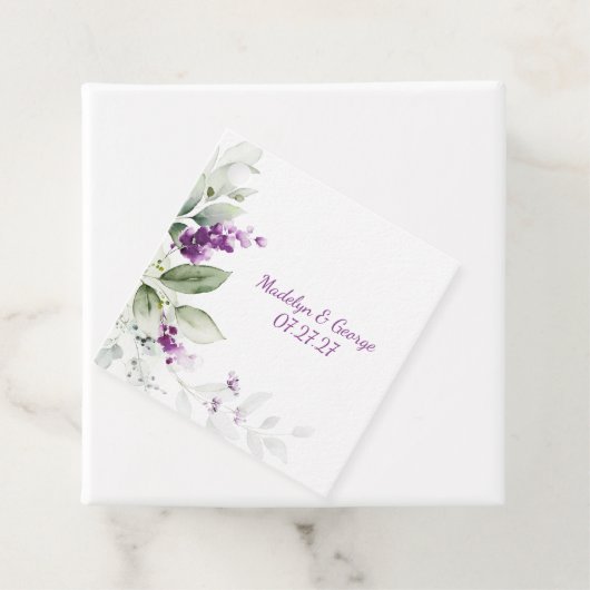 Paarse Lavendel Plant Bord Groene bladeren Bruilof Bedankjes Labels (In situ)