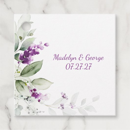 Paarse Lavendel Plant Bord Groene bladeren Bruilof Bedankjes Labels (Voorkant)