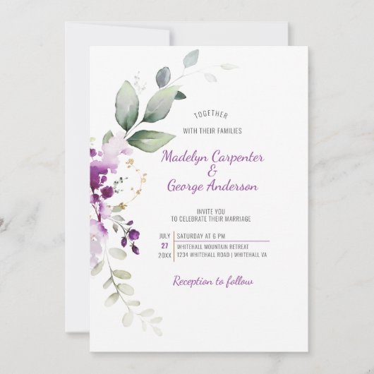 Paarse Lavendel Plant & Groene Achtergrond Wedding Kaart (Voorkant)