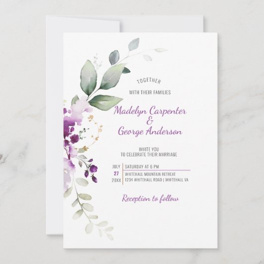 Paarse Lavendel Plant Trouwdag Kaart (Voorkant)