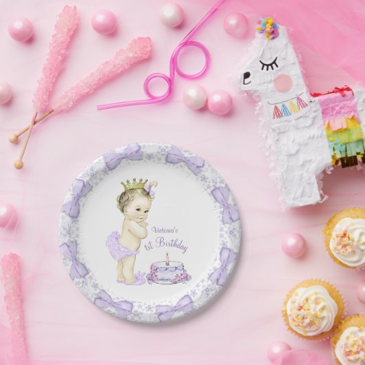 Paarse Lavendel Prinses 1e Verjaardagsfeest Papieren Bordje (Feest)