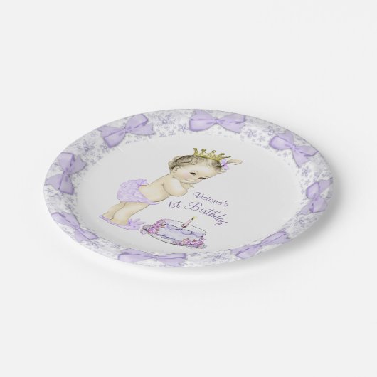 Paarse Lavendel Prinses 1e Verjaardagsfeest Papieren Bordje (Gekanteld)