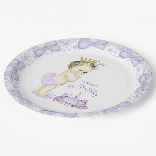Paarse Lavendel Prinses 1e Verjaardagsfeest Papieren Bordje (Gekanteld)
