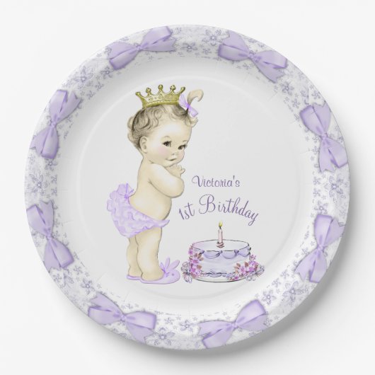 Paarse Lavendel Prinses 1e Verjaardagsfeest Papieren Bordje (Voorkant)