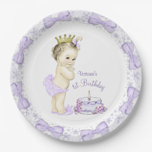 Paarse Lavendel Prinses 1e Verjaardagsfeestje Papieren Bordje
