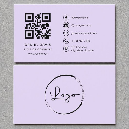 Paarse Lavendel Professionele Bedrijf Logo QR Code Visitekaartje