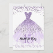Paarse Lavendel Quinceanera Verjaardagsuitnodiging Kaart (Voorkant)