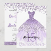 Paarse Lavendel Quinceanera Verjaardagsuitnodiging Kaart (Voorkant / Achterkant)