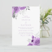 Paarse Lavendel  Roos Elegante bruiloft Kaart (Staand voorkant)