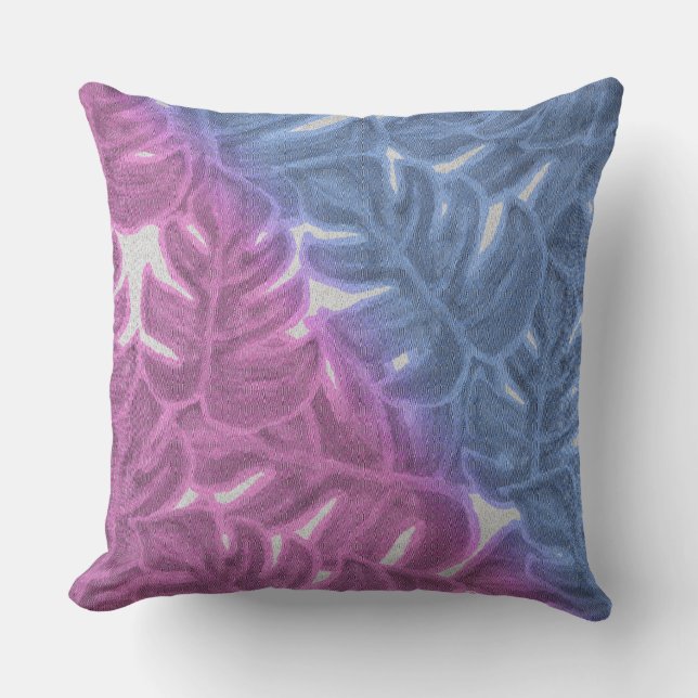 Paarse lavendel roze blauw Tropisch Palm Kussen (Voorkant)