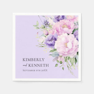Paarse Lavendel Roze Bloemen Dank u Bruiloft Servet