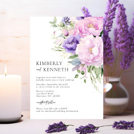 Paarse Lavendel Roze Bloemen RSVP QR code Bruiloft Kaart