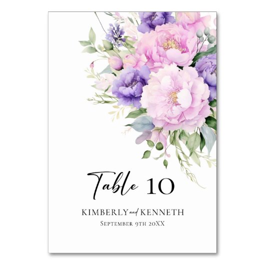 Paarse Lavendel Roze Bloemen Tafel Trouwbord Kaart (Achterkant)