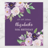 Paarse lavendel roze bloemen verjaardag wijn etiket (Enkel label)