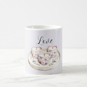 Paarse Lavendel Roze Bloemhart Kaarsen Liefde Koffiemok