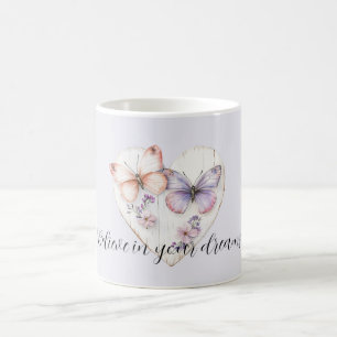 Paarse Lavendel Roze Bloemhart Vlinders Koffiemok