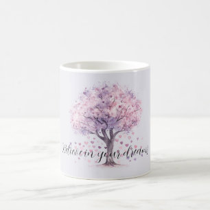 Paarse Lavendel Roze Bloemige Harten Boom Koffiemok