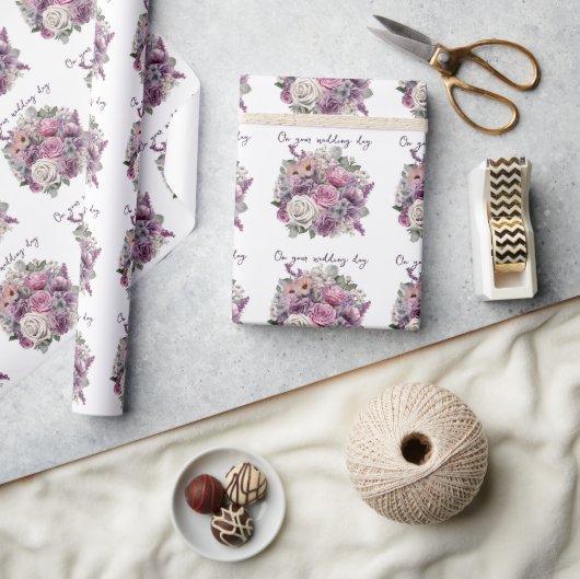 Paarse lavendel roze rozen trouwboeket cadeaupapier (Crafts)