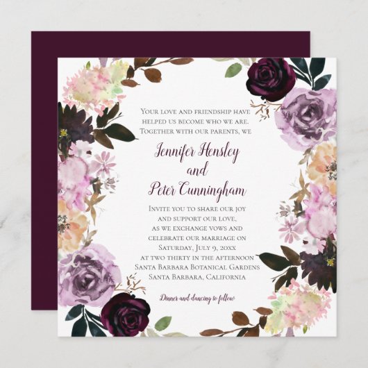 Paarse Lavendel Roze Witte Bloemenkrans Trouwen Kaart (Voorkant / Achterkant)