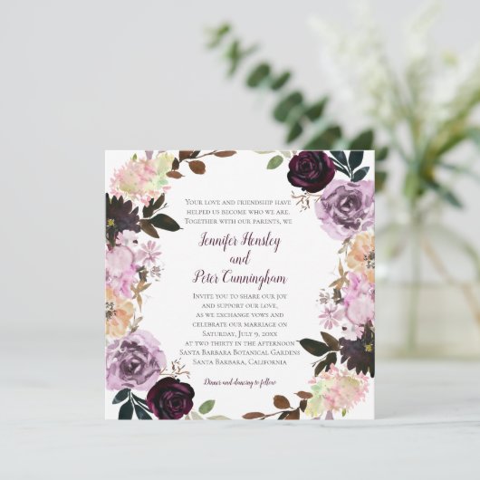 Paarse Lavendel Roze Witte Bloemenkrans Trouwen Kaart (Staand voorkant)