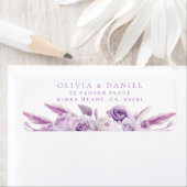 Paarse Lavendel Rozen Bruiloft Retour Adres Label (Insitu)