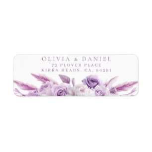 Paarse Lavendel Rozen Bruiloft Retour Adres Label