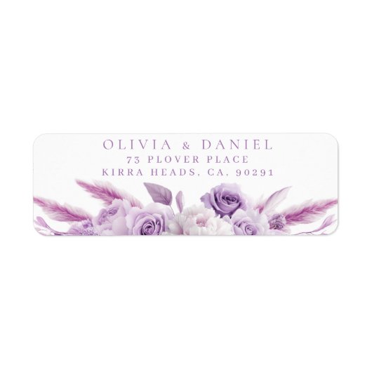 Paarse Lavendel Rozen Bruiloft Retour Adres Label (Voorkant)