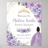 Paarse Lavendel Rozen Bruin Prinses Verjaardagsgou Poster (Voorkant)