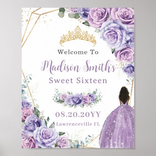 Paarse Lavendel Rozen Bruin Prinses Verjaardagsgou Poster (Voorkant)