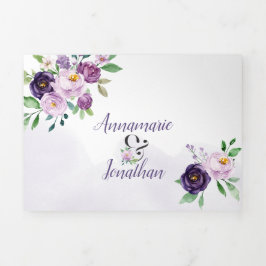 Paarse Lavendel Rozen *DIY* Kleurveranderingsscrip Drieluik Uitnodiging