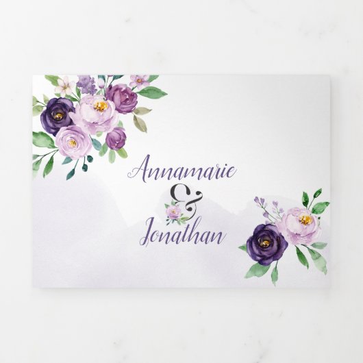 Paarse Lavendel Rozen *DIY* Kleurveranderingsscrip Drieluik Uitnodiging (Cover)