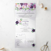 Paarse Lavendel Rozen *DIY* Kleurveranderingsscrip Drieluik Uitnodiging (Binnen)