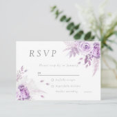 Paarse Lavendel Rozen Elegante bruiloft RSVP Kaartje (Staand voorkant)