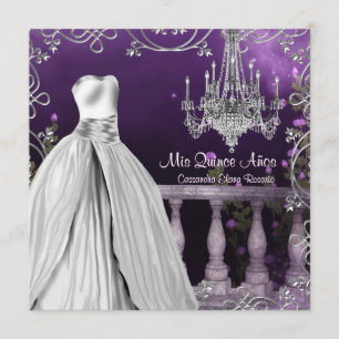 Paarse Lavendel Rozen Kroonluchter Quinceanera Kaart