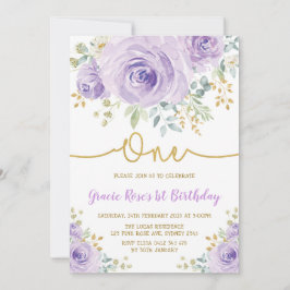 Paarse Lavendel Rozen Meisje 1e Verjaardagsfeest Kaart