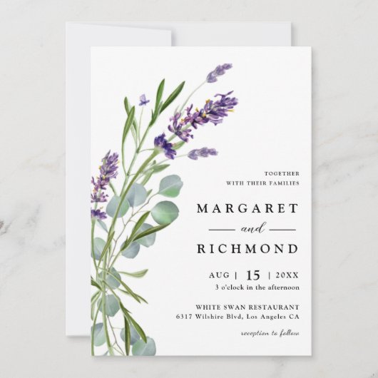 Paarse Lavendel Rustieke Bloemen Waterverf bruilof Kaart (Voorkant)