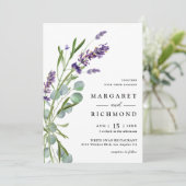 Paarse Lavendel Rustieke Bloemen Waterverf bruilof Kaart (Staand voorkant)