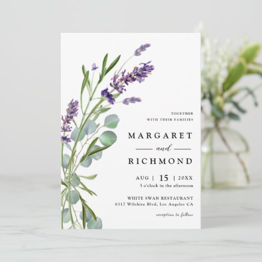 Paarse Lavendel Rustieke Bloemen Waterverf bruilof Kaart (Staand voorkant)