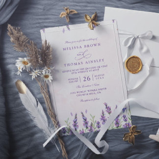 Paarse Lavendel Rustieke Elegante QR Code Trouw Kaart