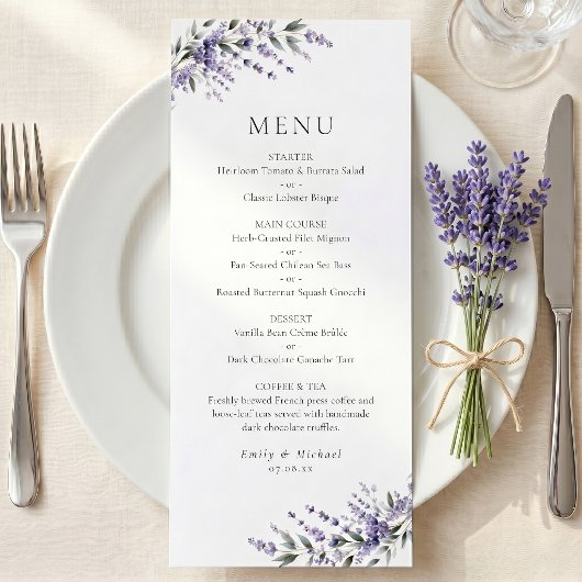 Paarse Lavendel Rustieke Trouwplattegrond Menu