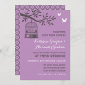 Paarse Lavendel Rustieke Vogelkooi Uitnodiging (Voorkant / Achterkant)