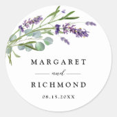 Paarse Lavendel Rustieke Waterverf Bloemen Huwelij Ronde Sticker (Voorkant)