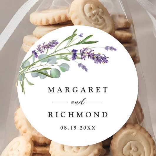Paarse Lavendel Rustieke Waterverf Bloemen Huwelij Ronde Sticker
