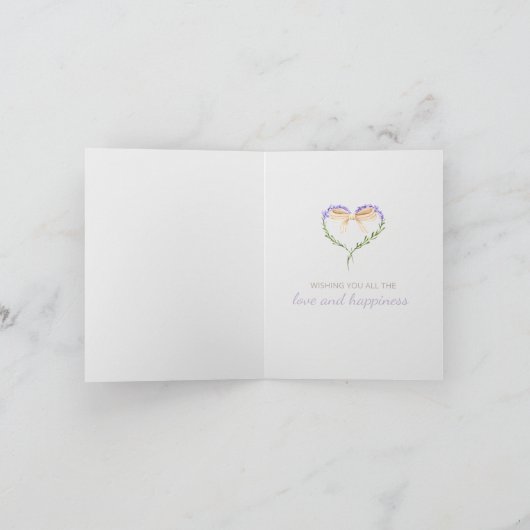 Paarse Lavendel Schattige Hart Vorm Bruiloft Kaart (Binnen)