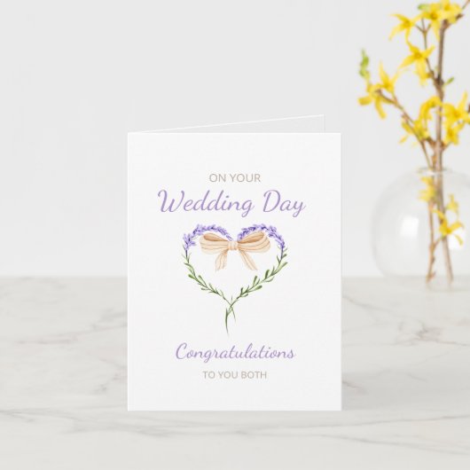 Paarse Lavendel Schattige Hart Vorm Bruiloft Kaart (Gele Bloem)