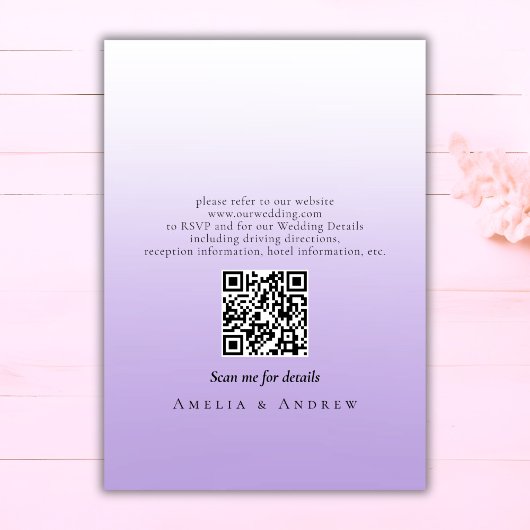 Paarse Lavendel Script Elegante QR Code Bruiloft Kaart