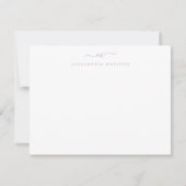 Paarse Lavendel Script Monogram Swash Stationery Notitiekaartje (Voorkant)