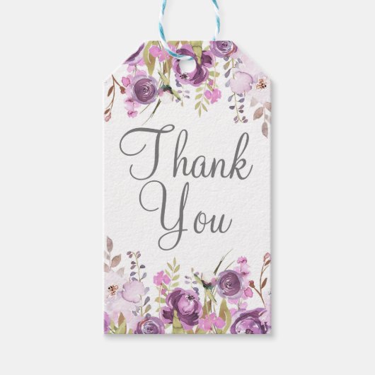 Paarse Lavendel Sering Waterverf Bloem Bruiloft Cadeaulabel (Voorkant)